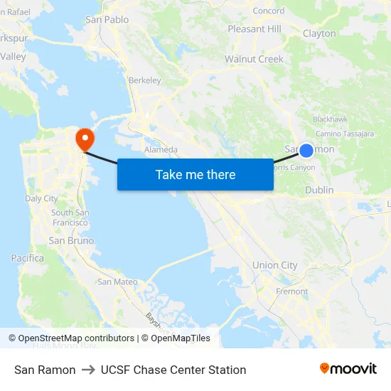 San Ramon to UCSF Chase Center Station map