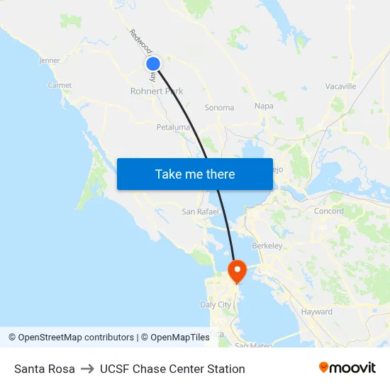 Santa Rosa to UCSF Chase Center Station map
