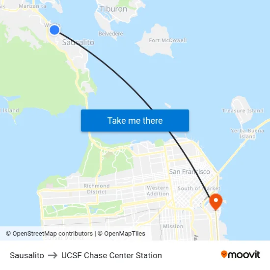 Sausalito to UCSF Chase Center Station map