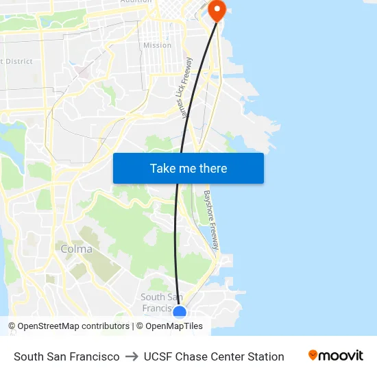 South San Francisco to UCSF Chase Center Station map
