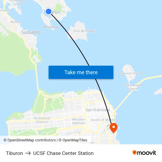 Tiburon to UCSF Chase Center Station map