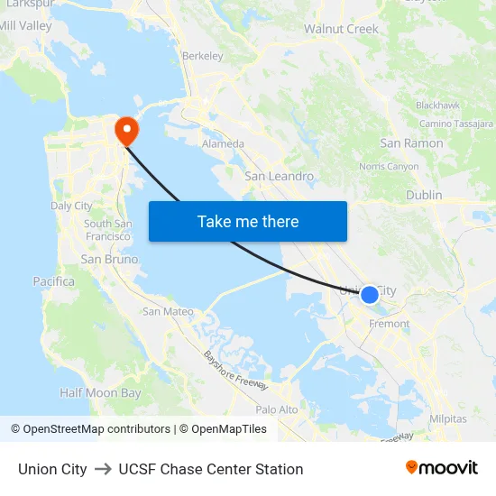 Union City to UCSF Chase Center Station map