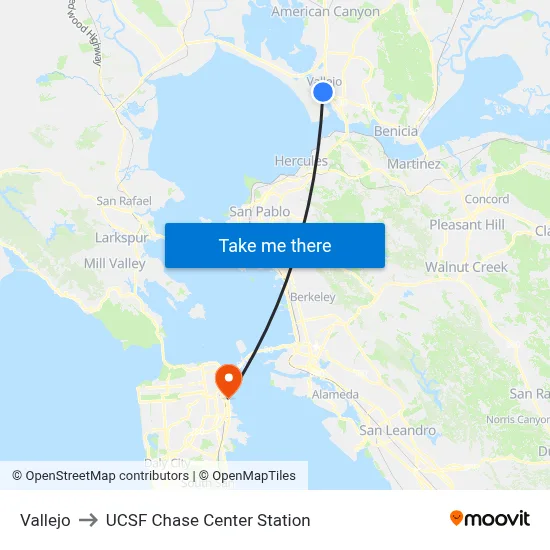 Vallejo to UCSF Chase Center Station map