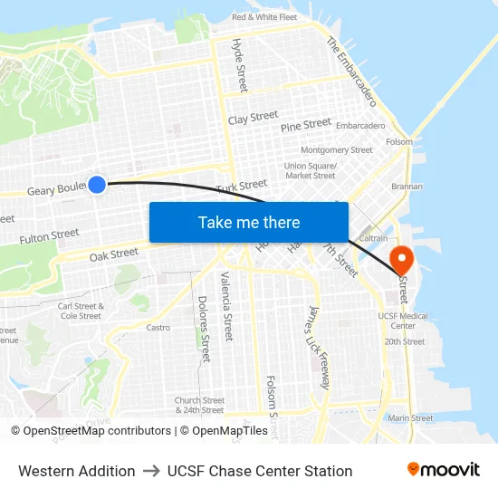 Western Addition to UCSF Chase Center Station map