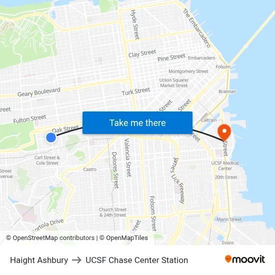 Haight Ashbury to UCSF Chase Center Station map