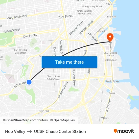 Noe Valley to UCSF Chase Center Station map