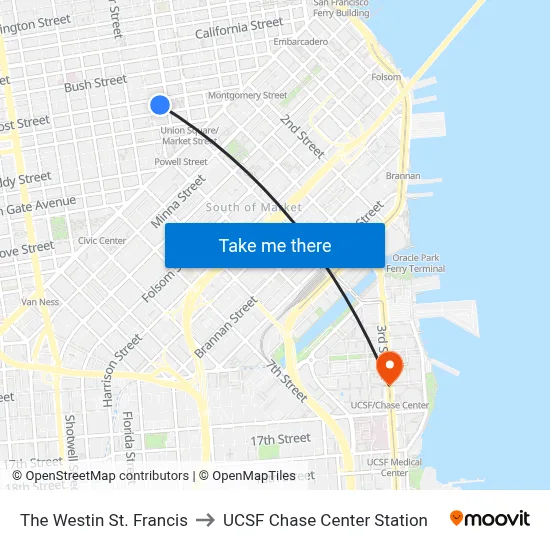 The Westin St. Francis to UCSF Chase Center Station map