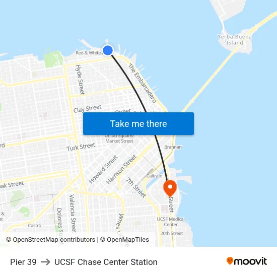 Pier 39 to UCSF Chase Center Station map