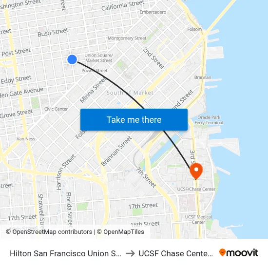 Hilton San Francisco Union Square Pool to UCSF Chase Center Station map