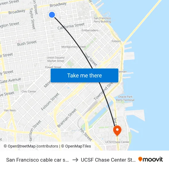 San Francisco cable car system to UCSF Chase Center Station map