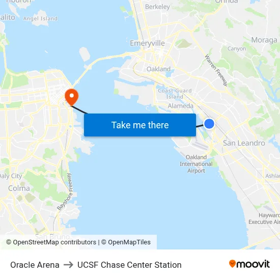 Oracle Arena to UCSF Chase Center Station map