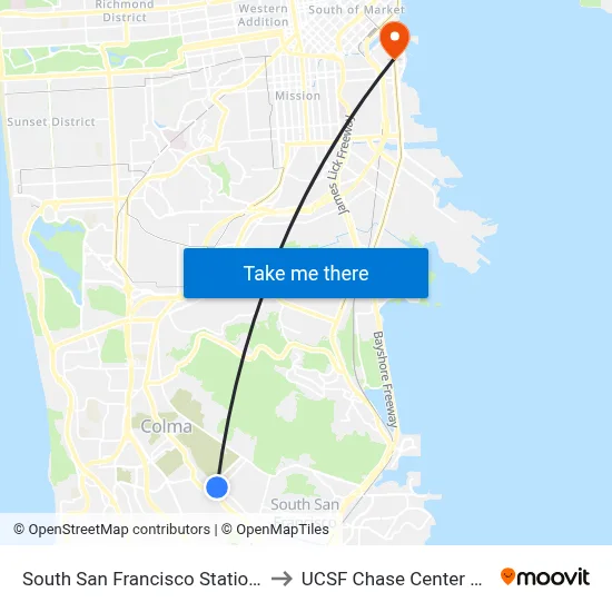 South San Francisco Station BART to UCSF Chase Center Station map