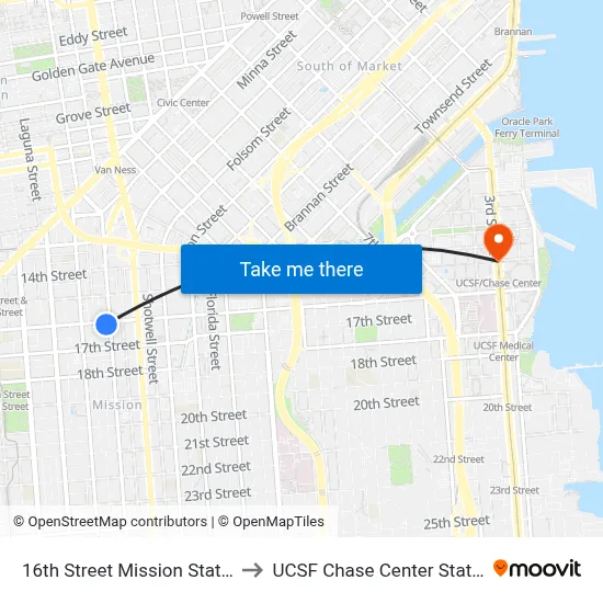 16th Street Mission Station to UCSF Chase Center Station map
