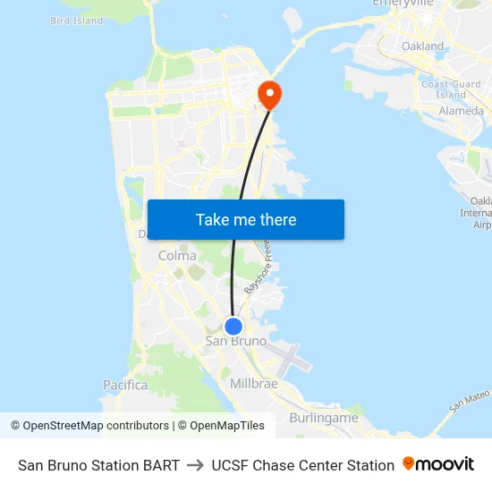 San Bruno Station BART to UCSF Chase Center Station map