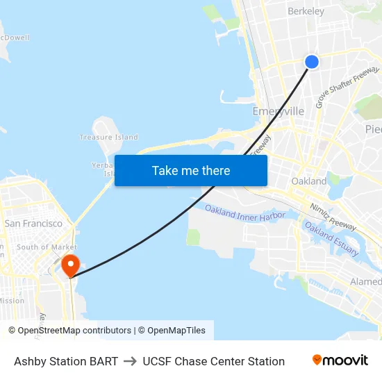 Ashby Station BART to UCSF Chase Center Station map