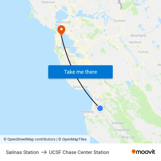 Salinas Station to UCSF Chase Center Station map