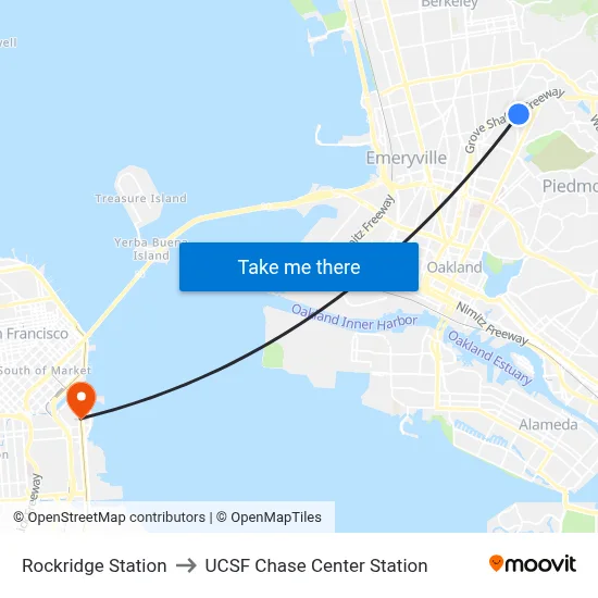 Rockridge Station to UCSF Chase Center Station map