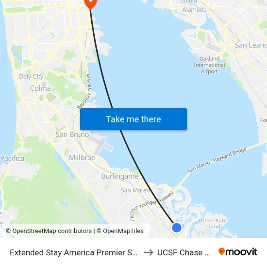 Extended Stay America Premier Suites San Francisco Belmont to UCSF Chase Center Station map