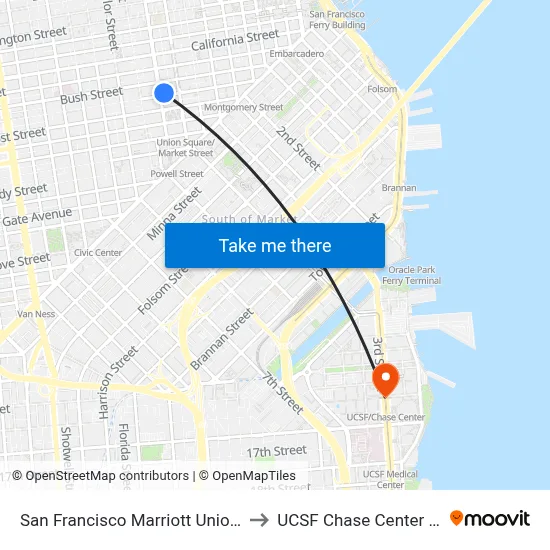 San Francisco Marriott Union Square to UCSF Chase Center Station map
