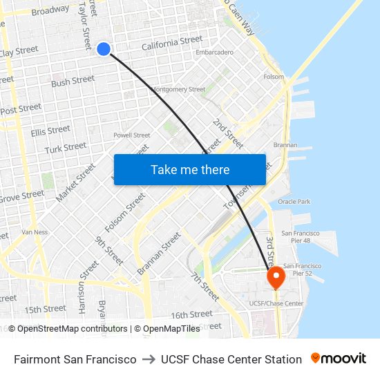 Fairmont San Francisco to UCSF Chase Center Station map