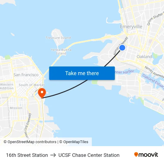 16th Street Station to UCSF Chase Center Station map