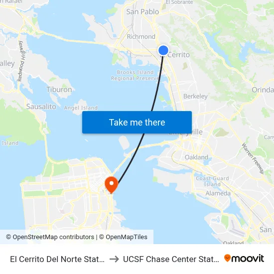 El Cerrito Del Norte Station to UCSF Chase Center Station map