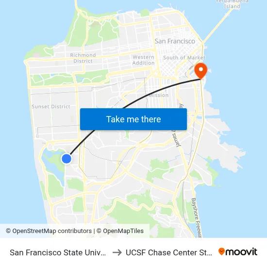 San Francisco State University to UCSF Chase Center Station map