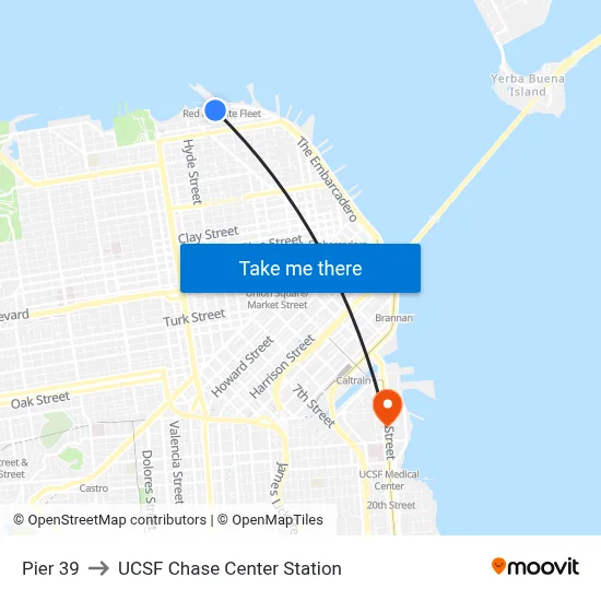 Pier 39 to UCSF Chase Center Station map