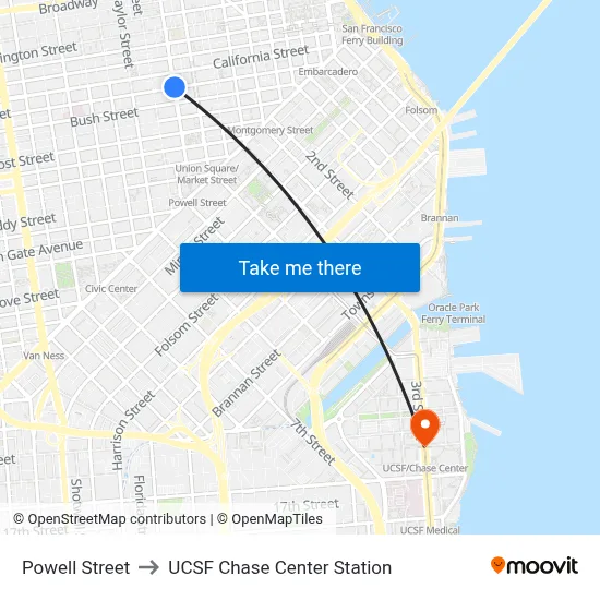 Powell Street to UCSF Chase Center Station map