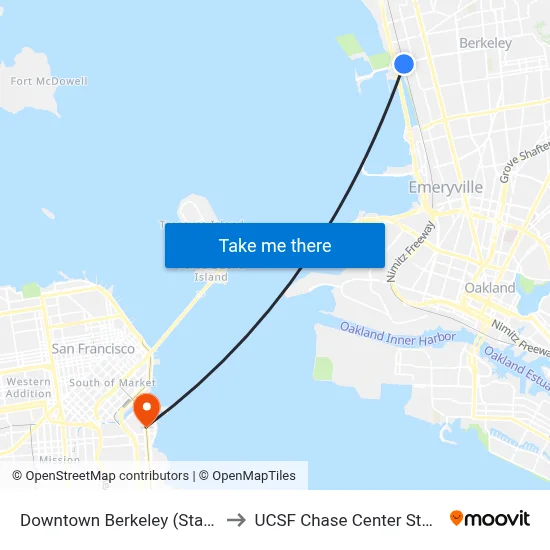 Downtown Berkeley (Station) to UCSF Chase Center Station map