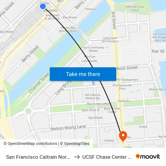 San Francisco Caltrain Northbound to UCSF Chase Center Station map