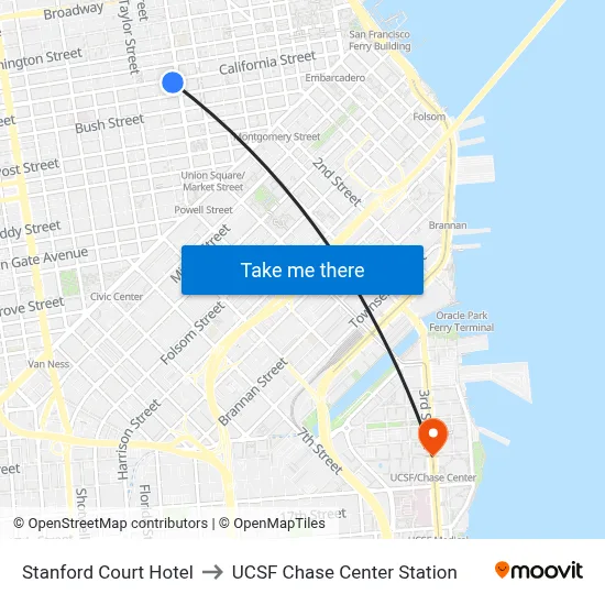 Stanford Court Hotel to UCSF Chase Center Station map