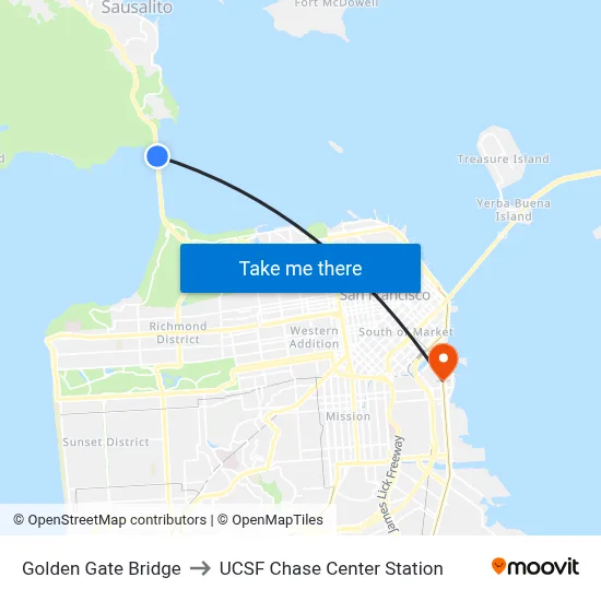 Golden Gate Bridge to UCSF Chase Center Station map