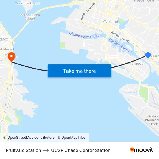 Fruitvale Station to UCSF Chase Center Station map