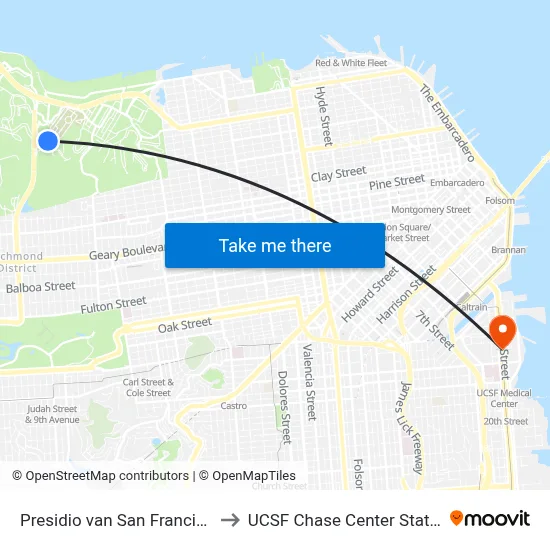 Presidio van San Francisco to UCSF Chase Center Station map