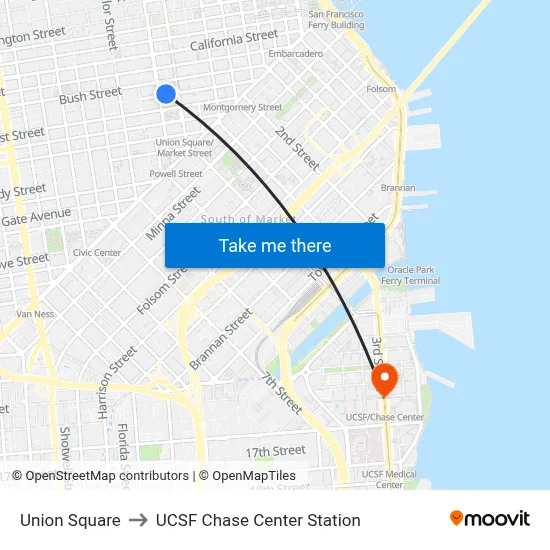 Union Square to UCSF Chase Center Station map