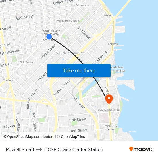 Powell Street to UCSF Chase Center Station map