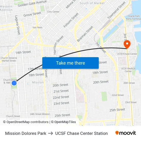 Mission Dolores Park to UCSF Chase Center Station map