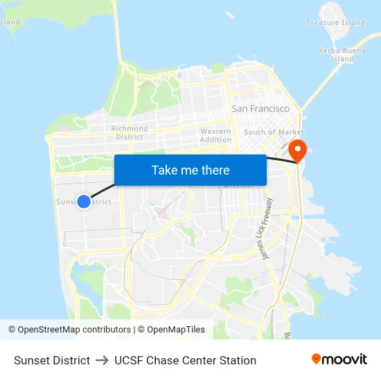 Sunset District to UCSF Chase Center Station map