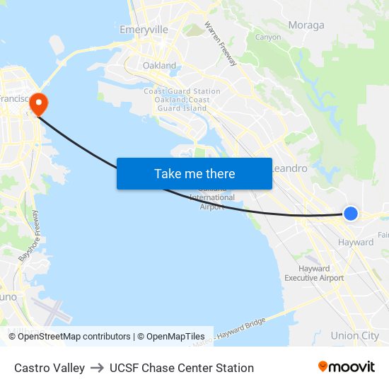 Castro Valley to UCSF Chase Center Station map
