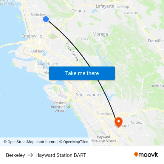 Berkeley to Hayward Station BART map