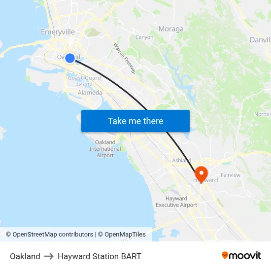 Oakland to Hayward Station BART map