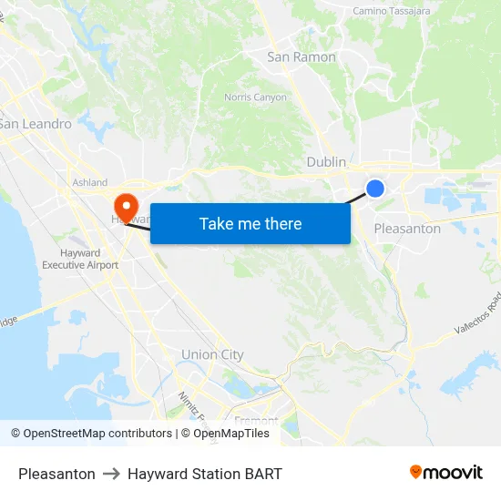 Pleasanton to Hayward Station BART map