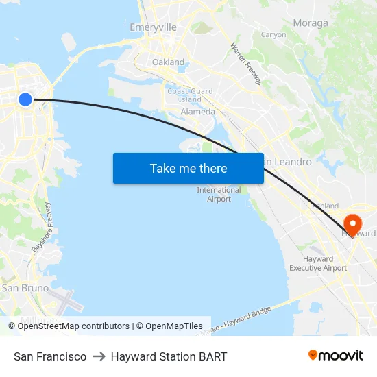 San Francisco to Hayward Station BART map