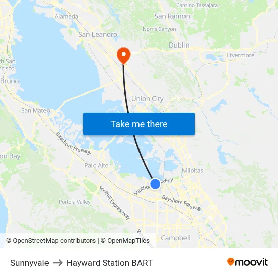 Sunnyvale to Hayward Station BART map