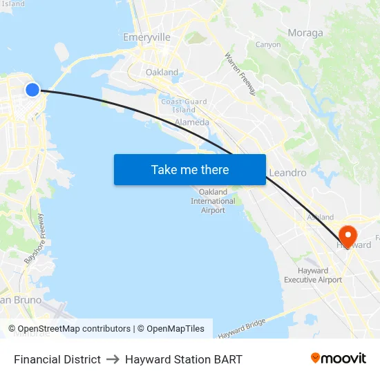 Financial District to Hayward Station BART map