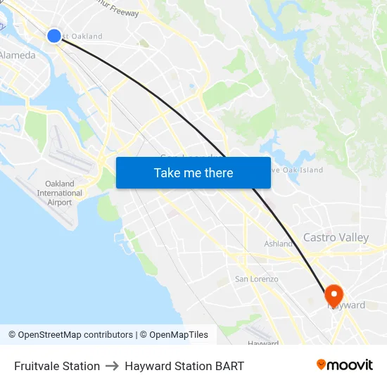 Fruitvale Station to Hayward Station BART map