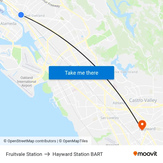 Fruitvale Station to Hayward Station BART map