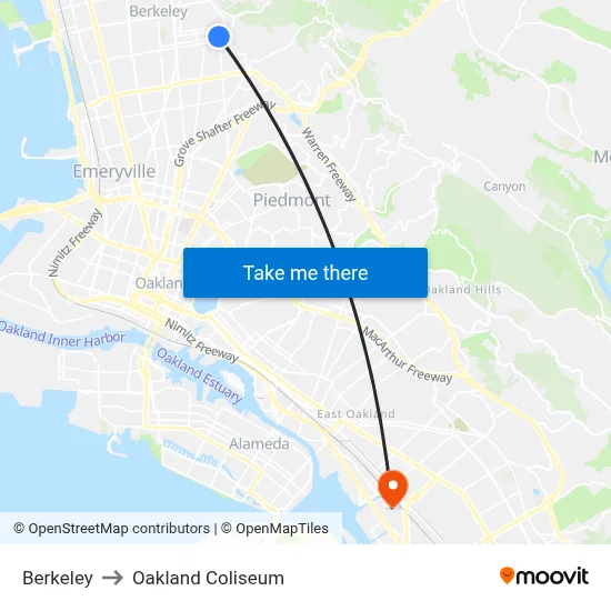 Berkeley to Oakland Coliseum map