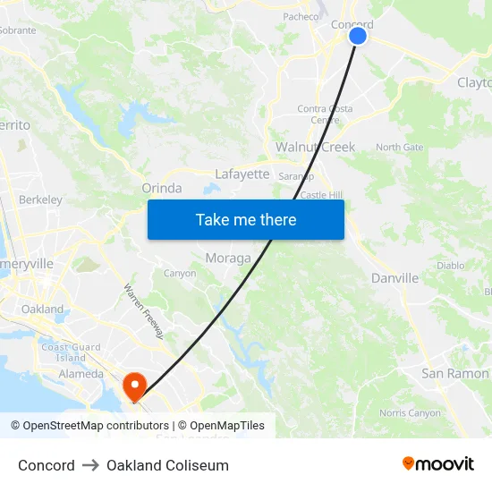 Concord to Oakland Coliseum map